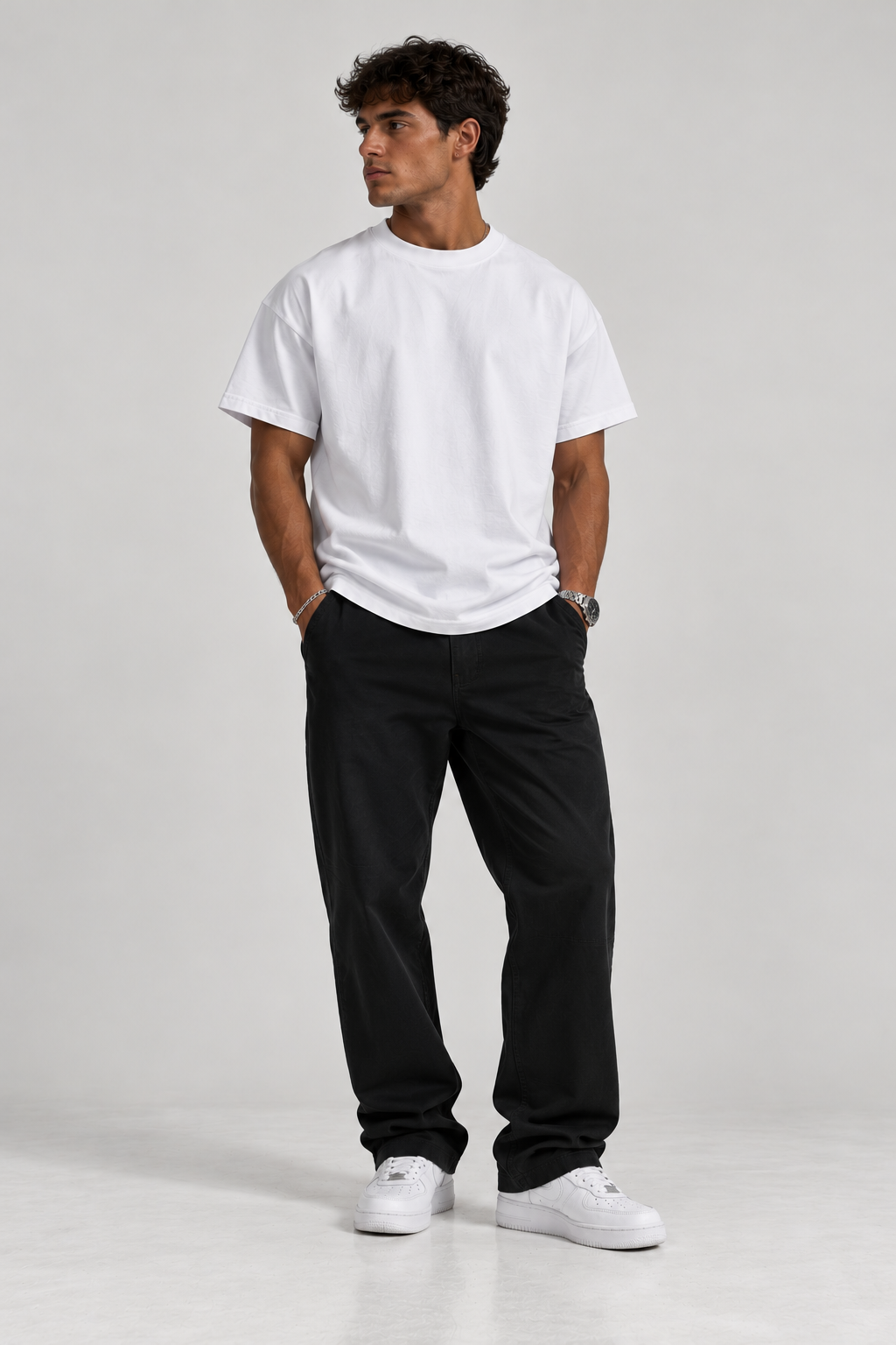 Model wearing the Sable Studios Blank Tee in White
